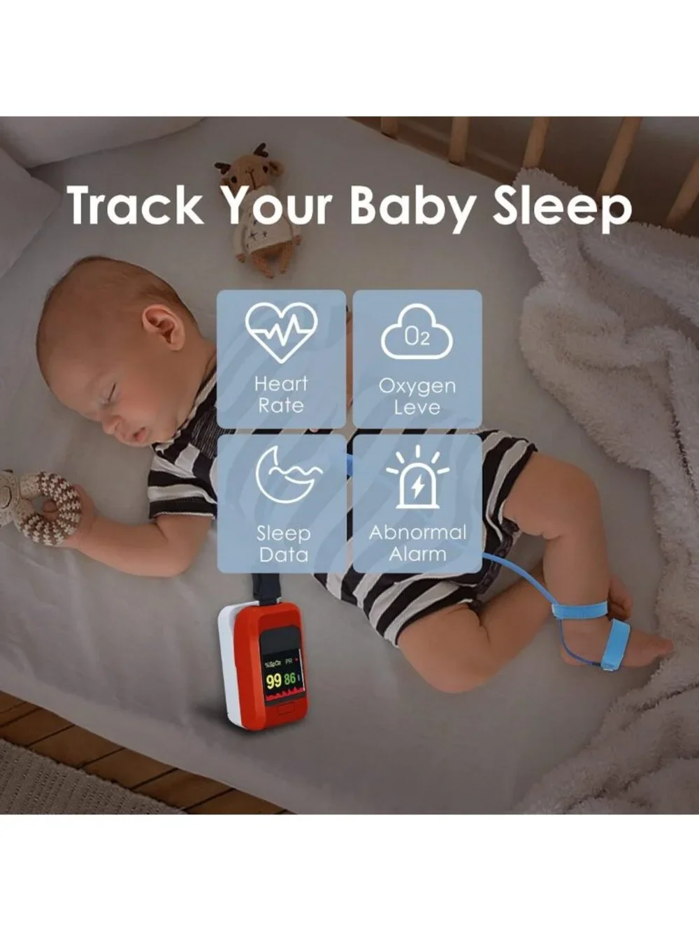 Bluetooth Fingertip Pulse Oximeter for Infants, Tracks Heart Rate & Oxygen